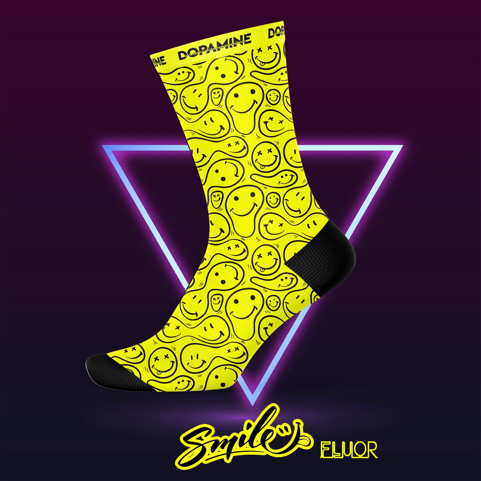 Calcetin Deportivo SOCK SPORT+ SMILE NEON AMARILLO - DOPAMINEOFICIAL